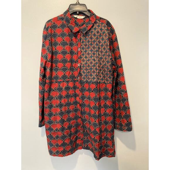 India-made 100% Organic Cotton Tunic Red & Blue pattern - Picture 1 of 14